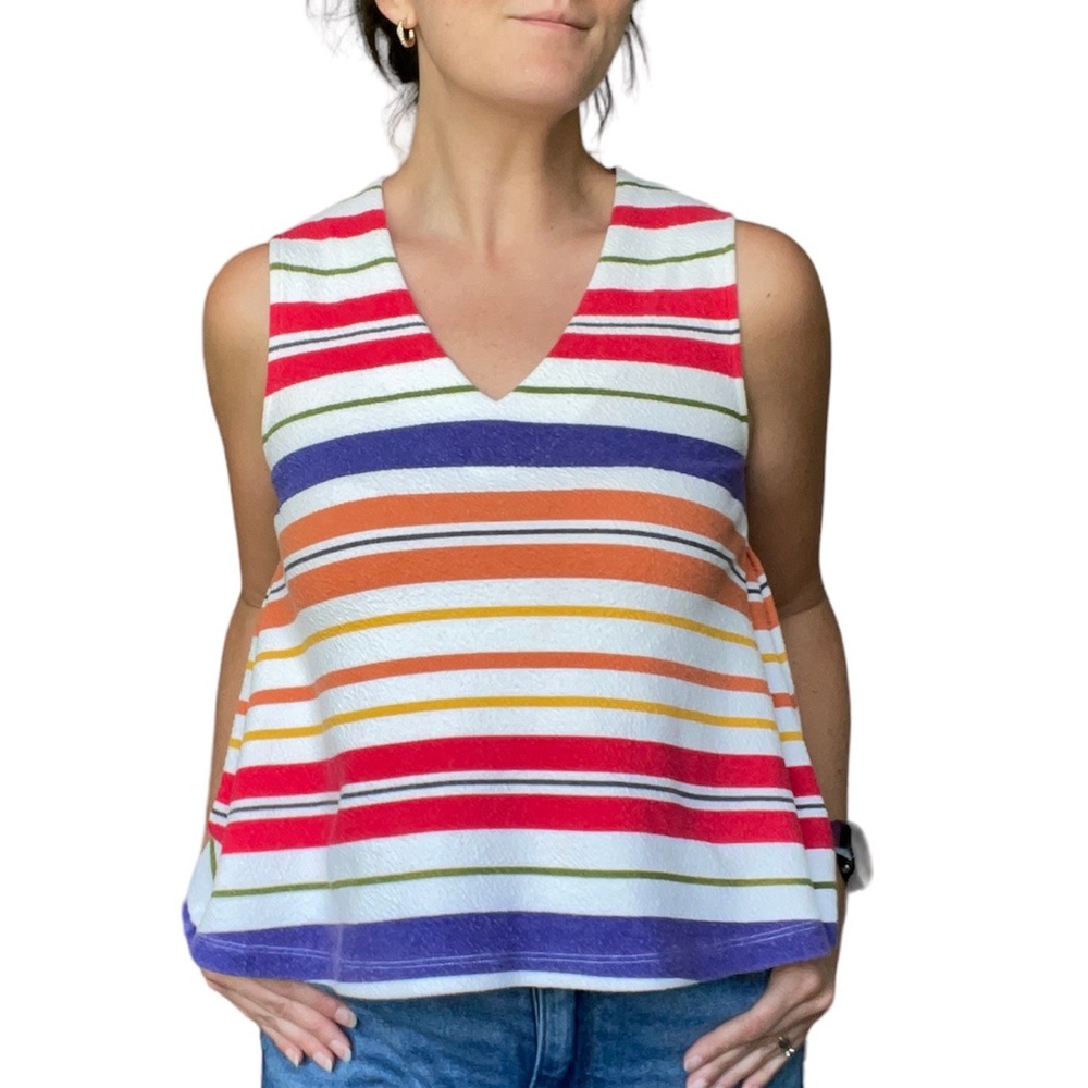 Anthropologie Postmark • Sleeveless Tank Top Multi Color Stripe V Neck Swing